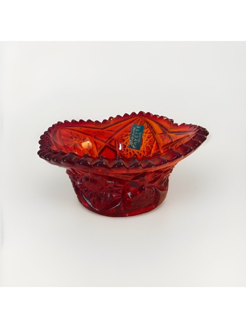 Vintage Fayette Glass Pressed Red Saw Tooth Starburst Candy Dish